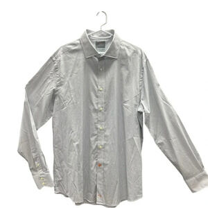 Thomas Dean Print Button Down White Grey Blue Dress Shirt Long Sleeve Mens